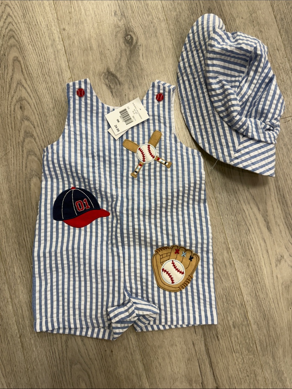 Good Lad Blue & White Striped Baseball Romper with Matching Hat